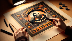 Examen d'une lithographie Halloween vintage numérotée montrant la numérotation manuscrite, le papier d'art texturé et le relief des encres lithographiques authentiques