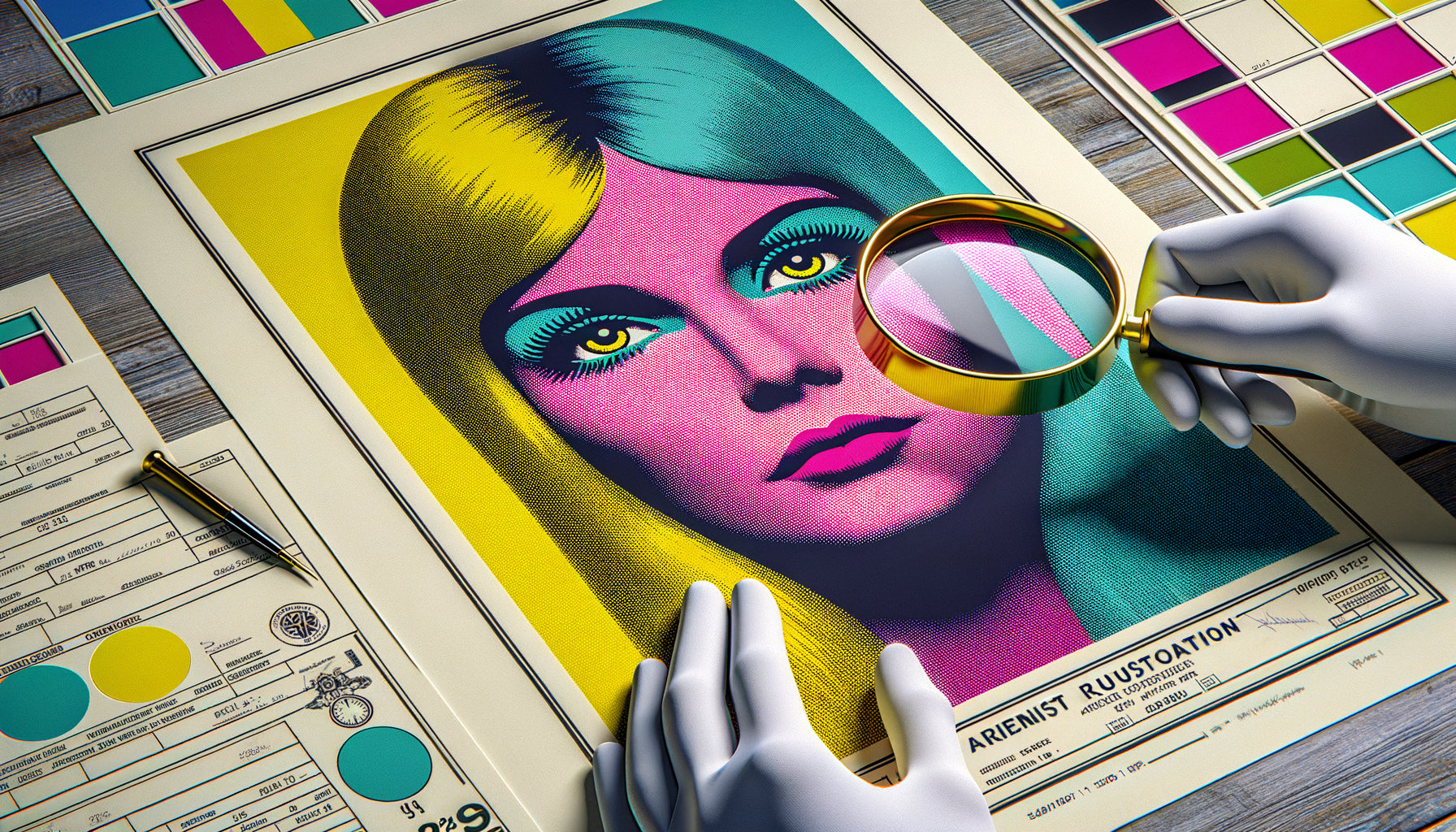 Sérigraphie authentique Marilyn Monroe d'Andy Warhol examinée à la loupe avec certificat d'authenticité, style Pop Art années 1960