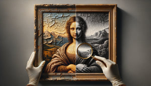 Gros plan comparatif montrant texture en relief d'un tableau vintage peint à la main versus impression plate sous lumière rasante