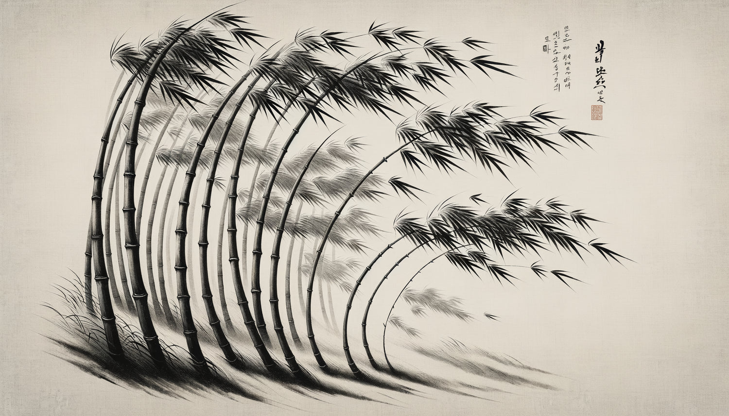 Peinture à l'encre coréenne traditionnelle Joseon représentant des bambous symbolisant résilience et intégrité confucéenne
