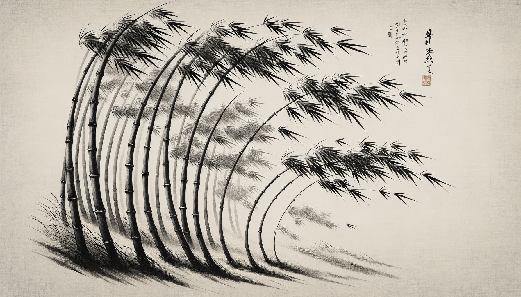 Peinture à l'encre coréenne traditionnelle Joseon représentant des bambous symbolisant résilience et intégrité confucéenne