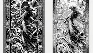 Illustration Art Nouveau en noir et blanc pur style Aubrey Beardsley années 1890 Londres lignes organiques audacieuses