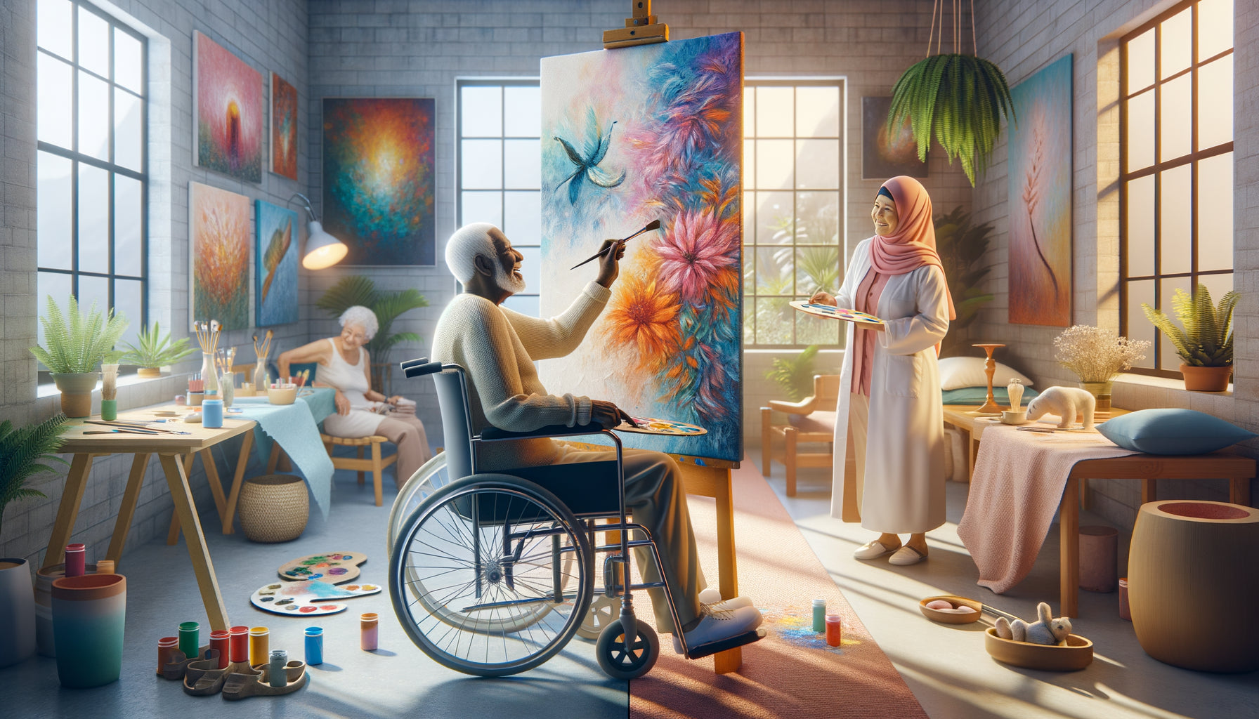 Deux environnements artistiques pour seniors : atelier dynamique pour autonomes et espace sensoriel apaisant pour dépendants