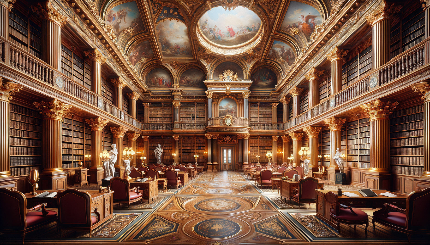 Bibliothèque de l'Académie française décorée au XIXe siècle, style Second Empire avec boiseries dorées et plafonds peints