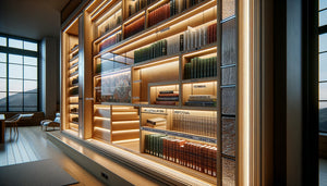 Bibliothèque contemporaine avec éclairage LED intégré et panneaux d'isolation thermique protégeant les collections