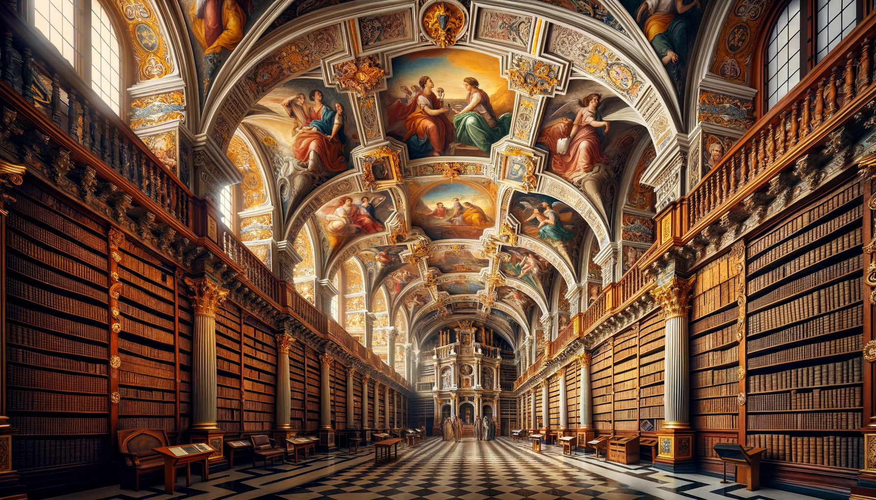 Plafond de la bibliothèque de l'Escorial, fresques Renaissance du 16ème siècle représentant les sept arts libéraux sous Philippe II