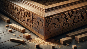 Gros plan sur grain de bois dense de chêne pour cadre professionnel protecteur contre vibrations