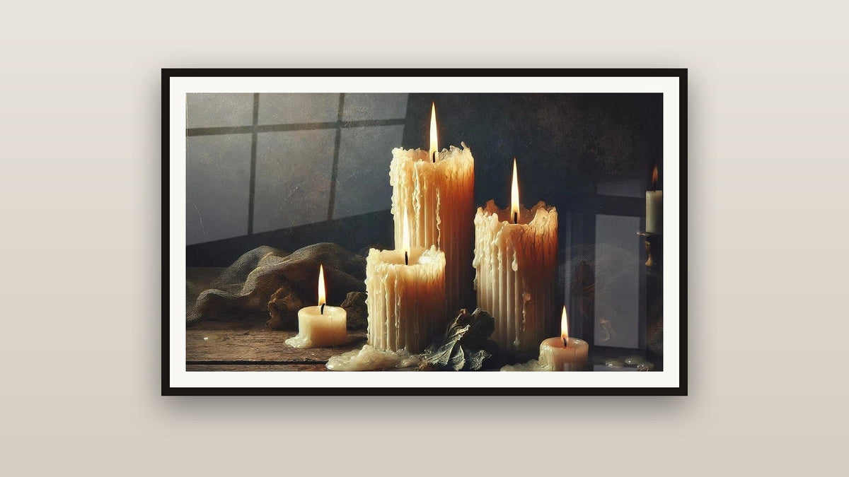 Ingelijst schilderij aan een muur: Vlammengefluister