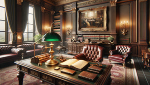 Bureau notarial élégant alliant mobilier ancien, tableaux classiques et touches contemporaines raffinées sur trois générations