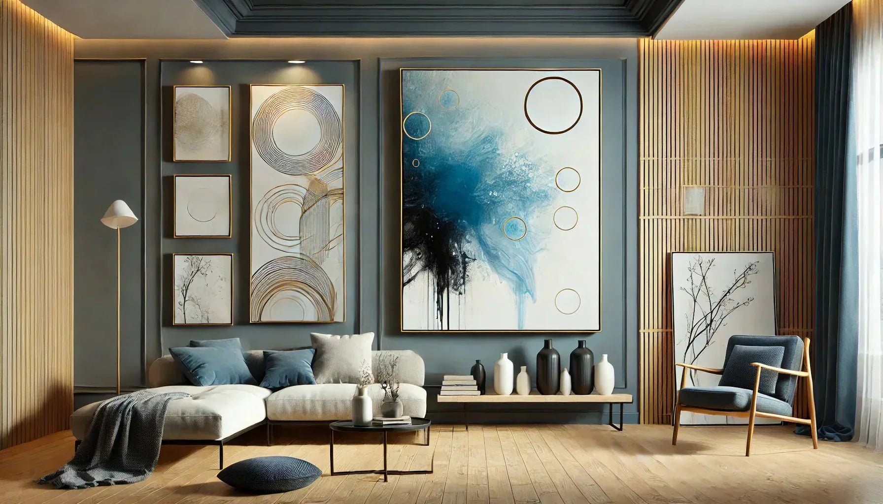 Cadre noir, doré, blanc et en bois : quelles associations subliment le mieux un cadre décoration abstrait bleu ? Découvrez les meilleures combinaisons pour mettre en valeur votre tableau abstrait bleu et créer une ambiance élégante et moderne.