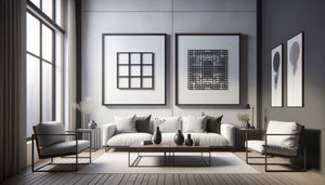 Comparaison visuelle entre cadres fins et épais sur un même mur d'intérieur contemporain restreint