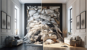 Comparaison chambre avec cadre imposant étouffant versus cadre fin créant légèreté et espace