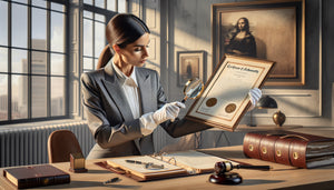 Certificat d'authenticité professionnel pour œuvre d'art mural dans contexte d'établissement de luxe avec documents de certification