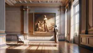 Contemplation d'une œuvre d'art intemporelle aux qualités esthétiques durables dans un intérieur raffiné