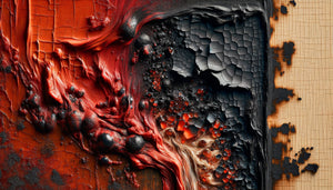 Détail macro d'une peinture Renaissance montrant la transformation du pigment rouge cinabre en noir
