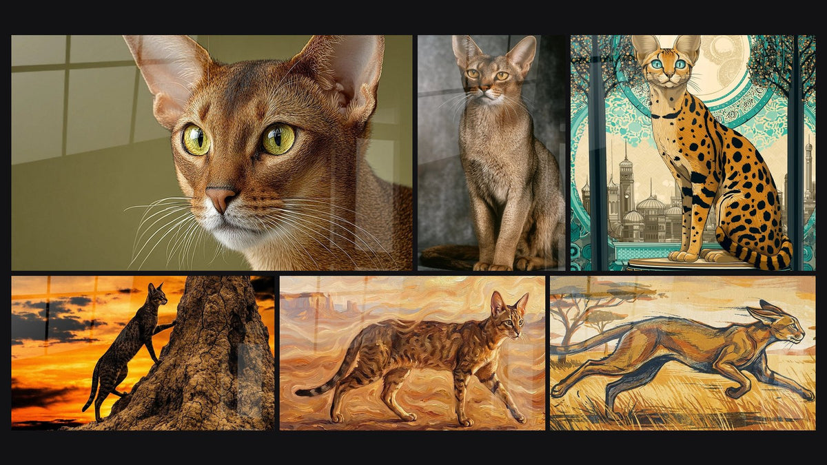 Mosaico di sei quadri, tra cui Chat Chausie Orientale e Chat Chausie Tramonto