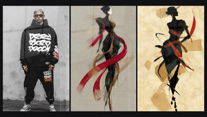 Mosaic of three paintings, including Fashion