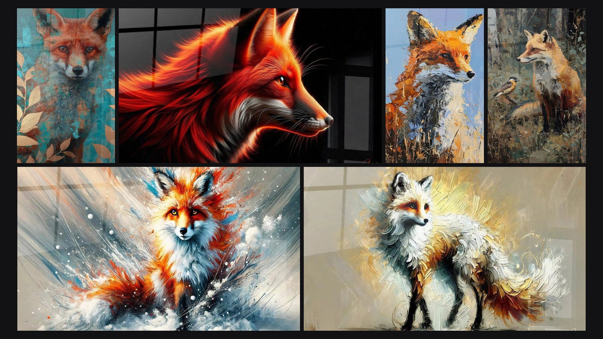 Mosaico de seis cuadros, entre ellos Zorro Brasas Incandescentes, Zorro Polar y Zorro de Luz