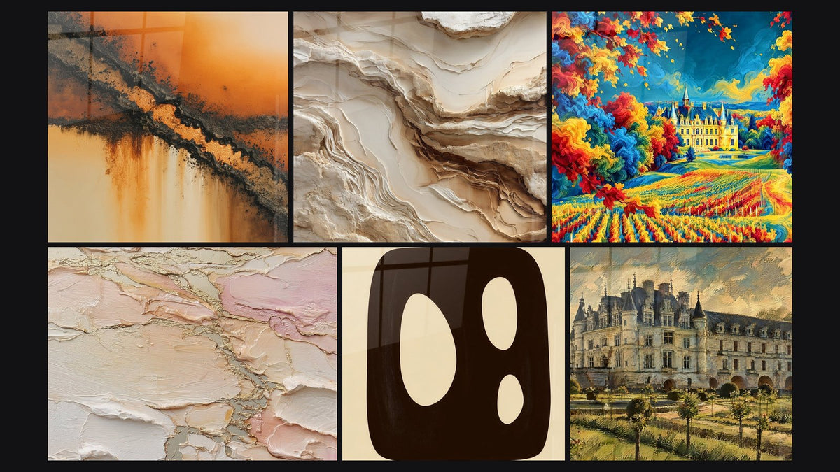 Mosaico di sei quadri, tra cui Astratto Onde Beige e Crema e Astratto texture beige rosa dorato