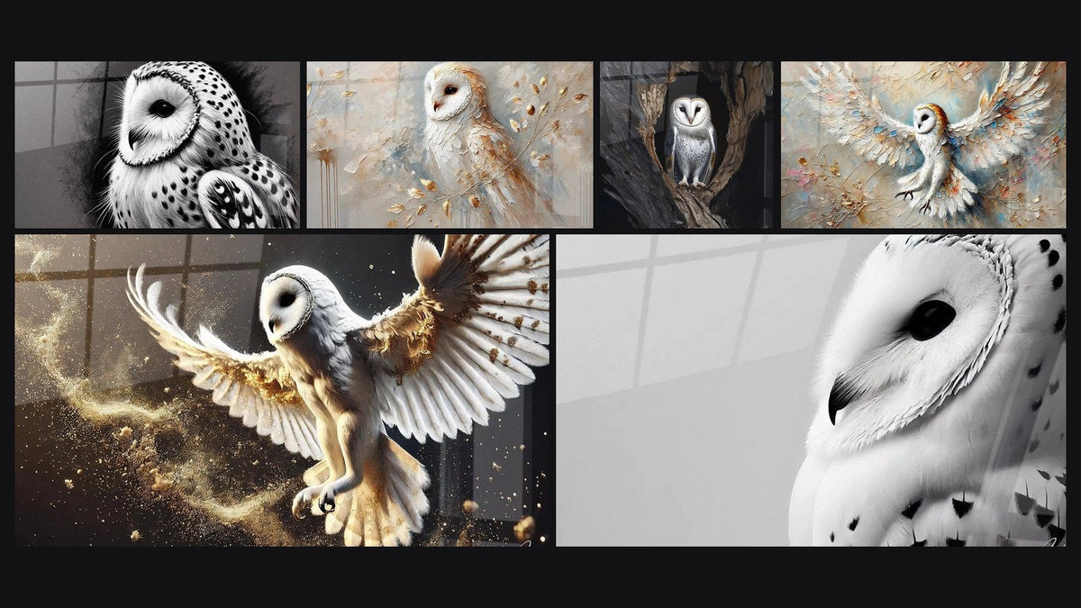 Mosaic of six paintings, including The Northern Enigma, Golden Dream and Song of the Mists