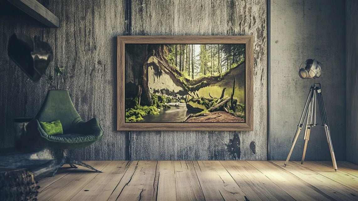 Guide visuel présentant comment choisir l'essence de bois idéale pour vos cadres photo avec échantillons de différentes essences et suggestions d'associations selon les styles d'intérieur.