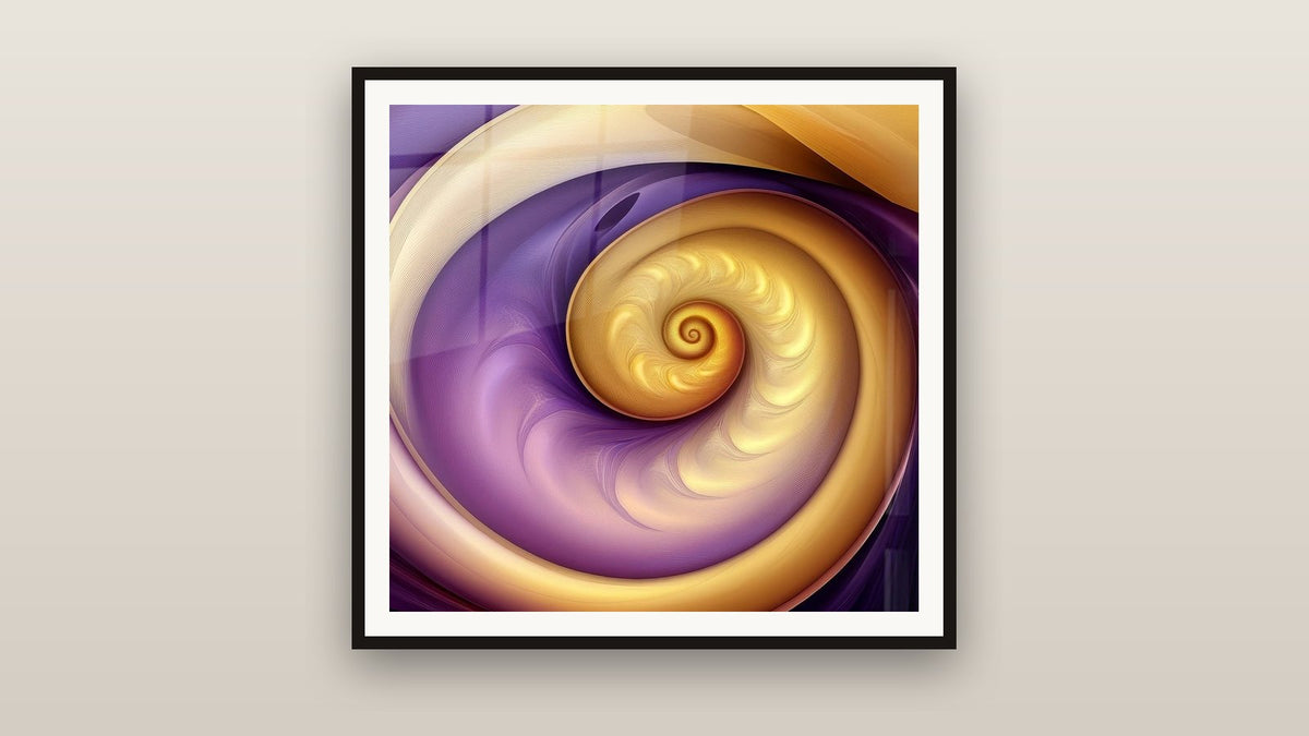 Tableau encadré sur un mur : Spirale dorée pourpre