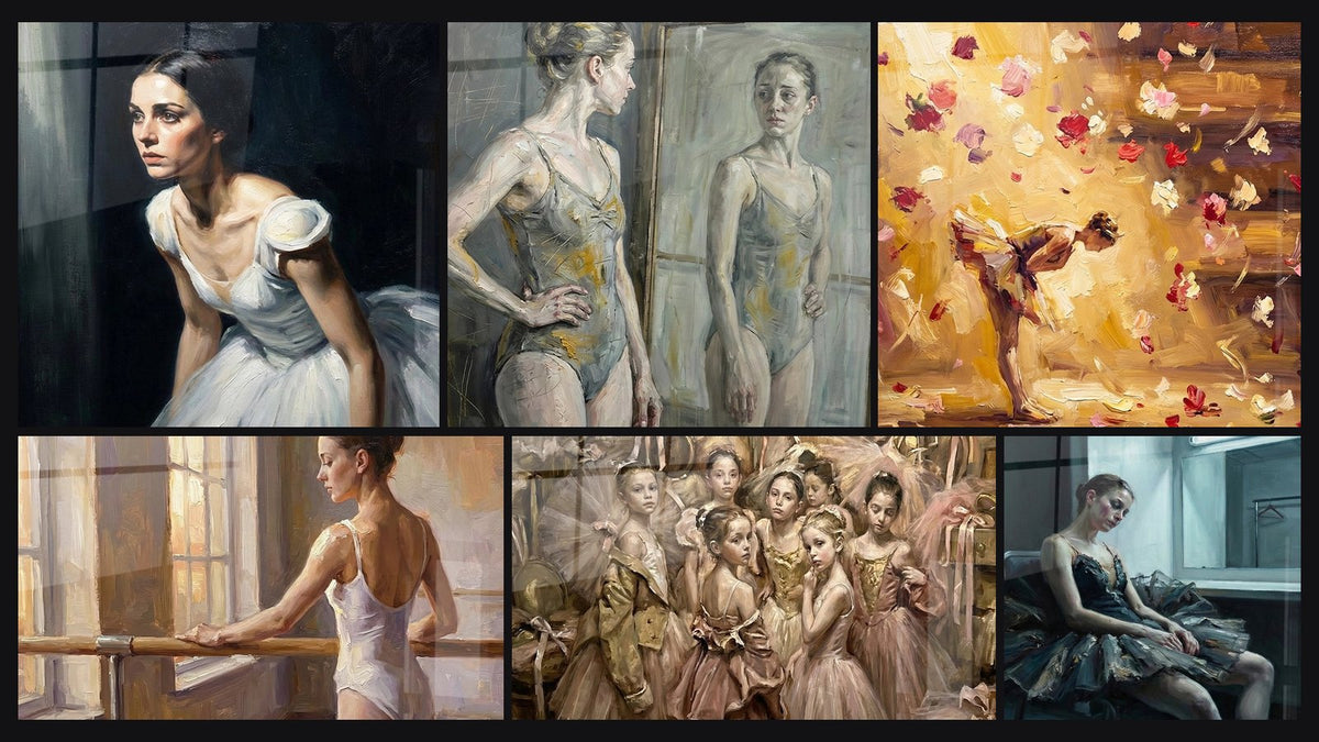 Mosaïque de six tableaux, dont Ballerine Classique, Ballerine à la Barre et Ballerines en Préparation
