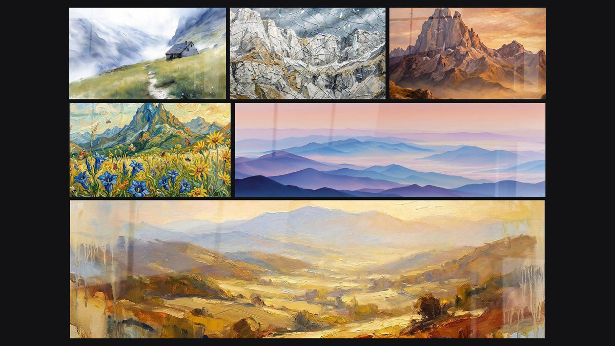 Mosaïque de six tableaux, dont Paysage Montagne Pyrénées, Paysage Montagnard et Montagne Fragmentée