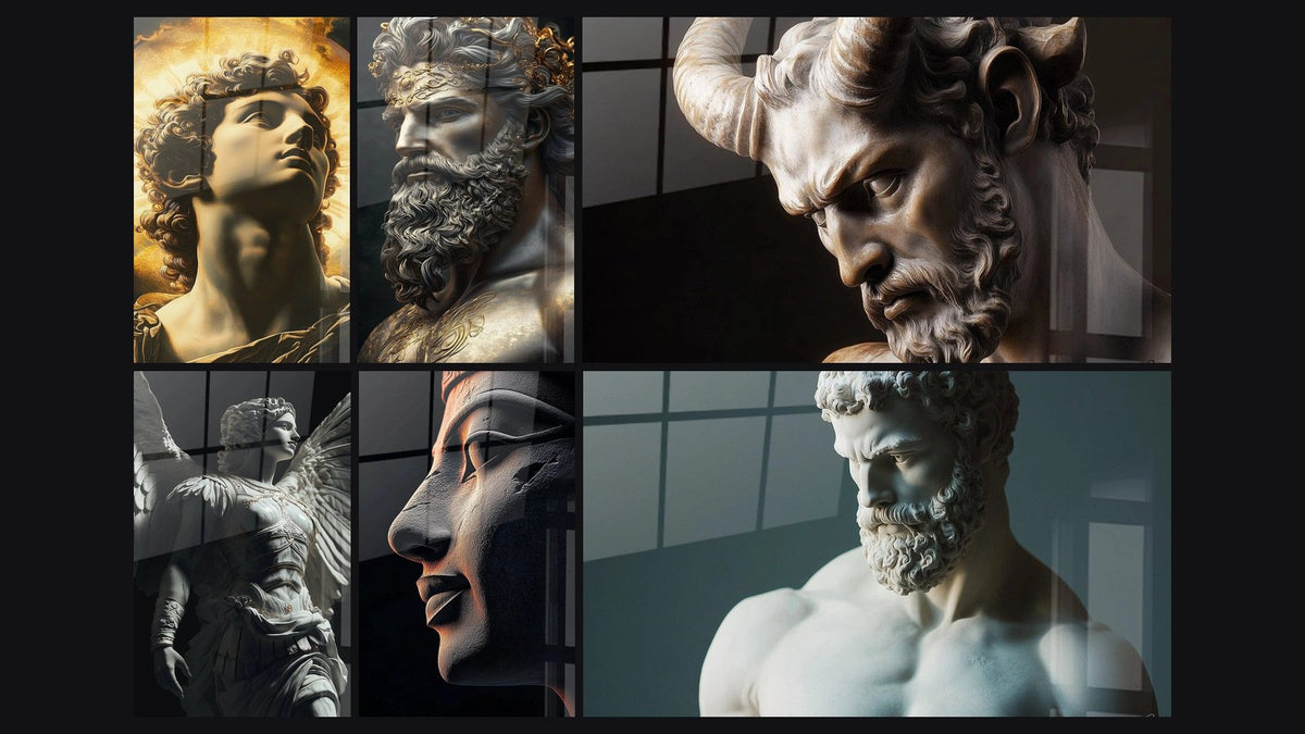 Mosaïque de six tableaux, dont Apollon N°2, Zeus N°1 et Valkyrie N°1