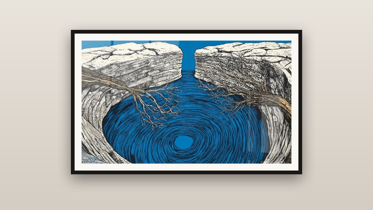 Tableau encadré sur un mur : Trou d'eau rocheux