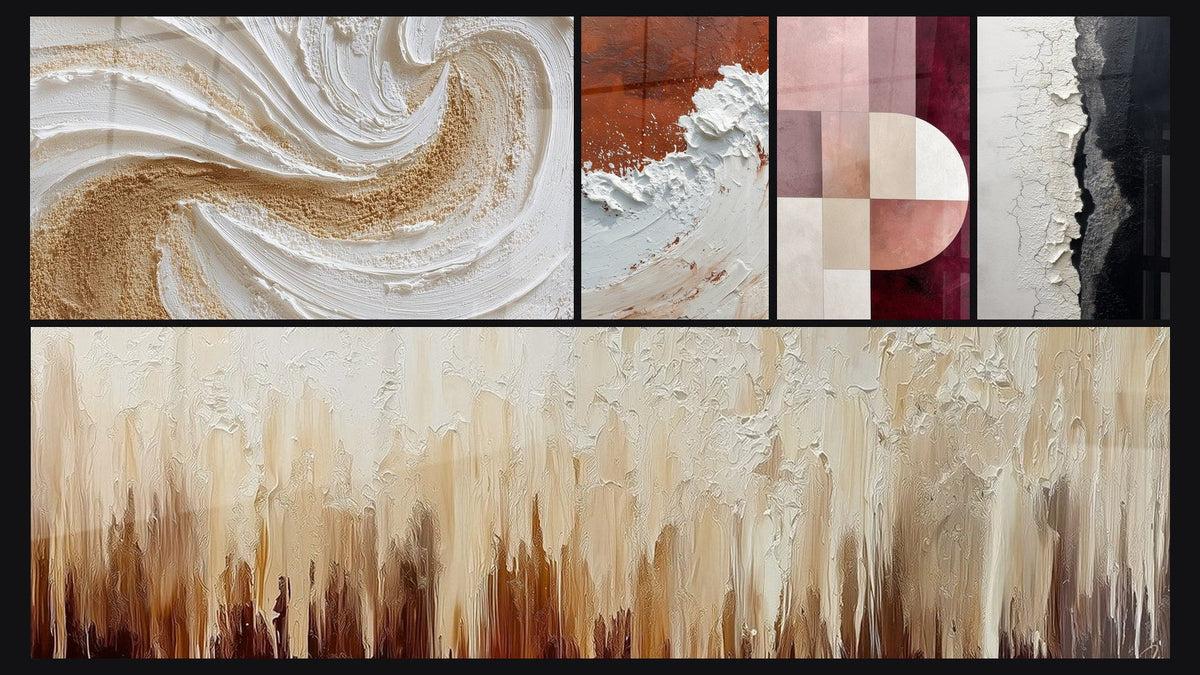 Mosaïque de cinq tableaux, dont Texture Craquelée Blanc et Noir