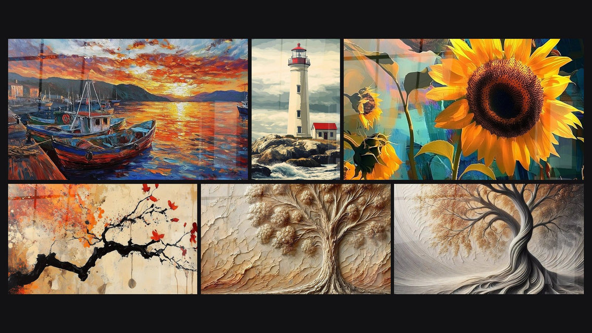Mosaïque de six tableaux, dont Port N°3, Phare N°3 et Terracotta N°4