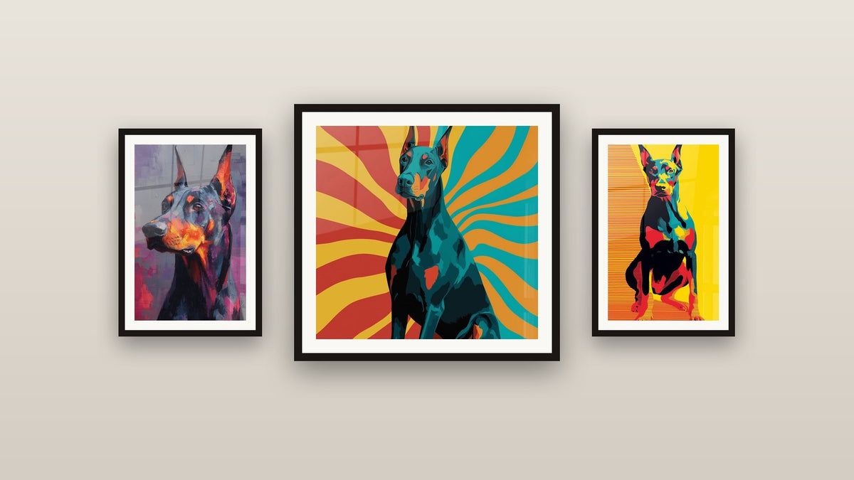 Gallery wall with three framed paintings