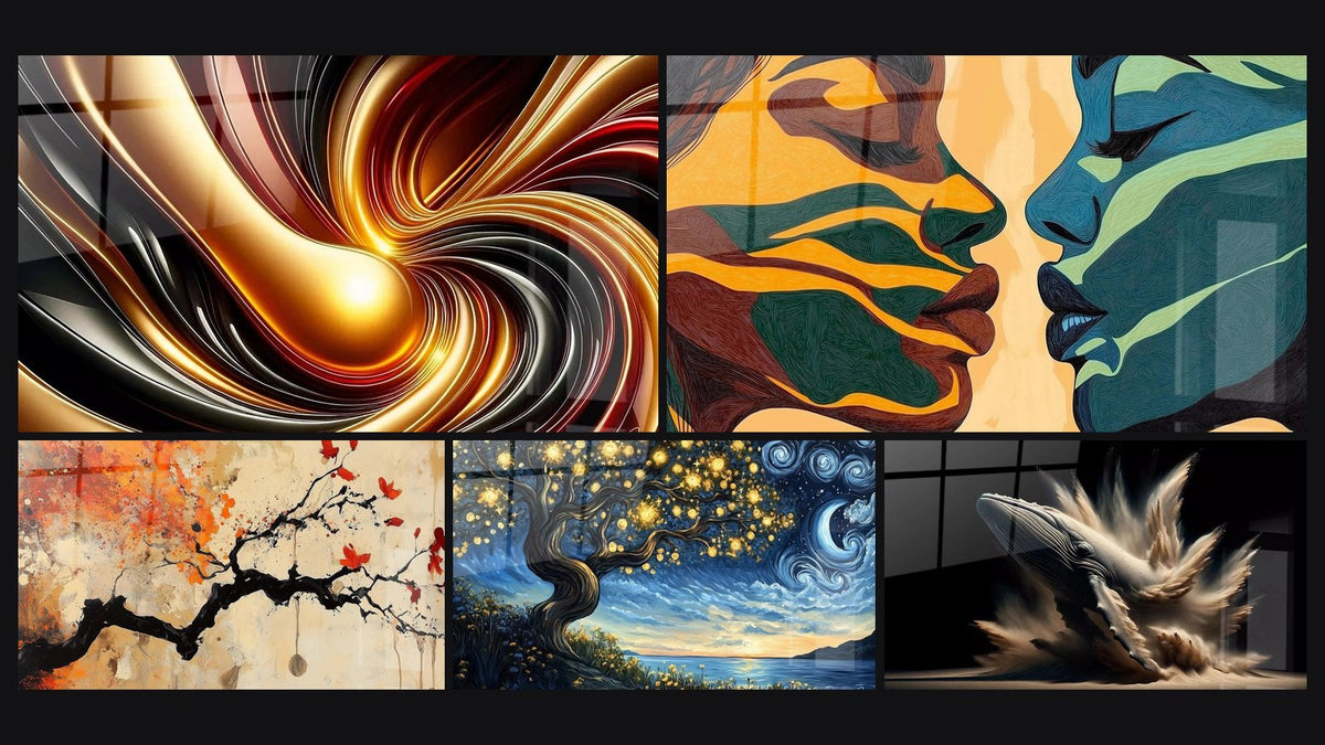 Mosaïque de cinq tableaux, dont Tourbillon, Tendre Équilibre -Édition Visage Abstrait et Terracotta N°4