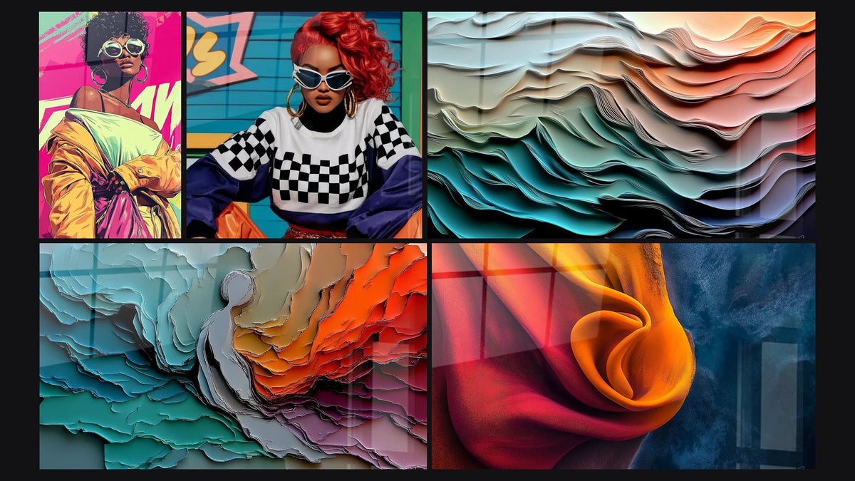 Mozaika pięciu obrazów, w tym Estetyczny z Lat 80., Sztuki Pop Art Miejskiej i Fal płynnych