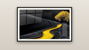 Ingelijst schilderij aan een muur: Gouden rivier en gele boom
