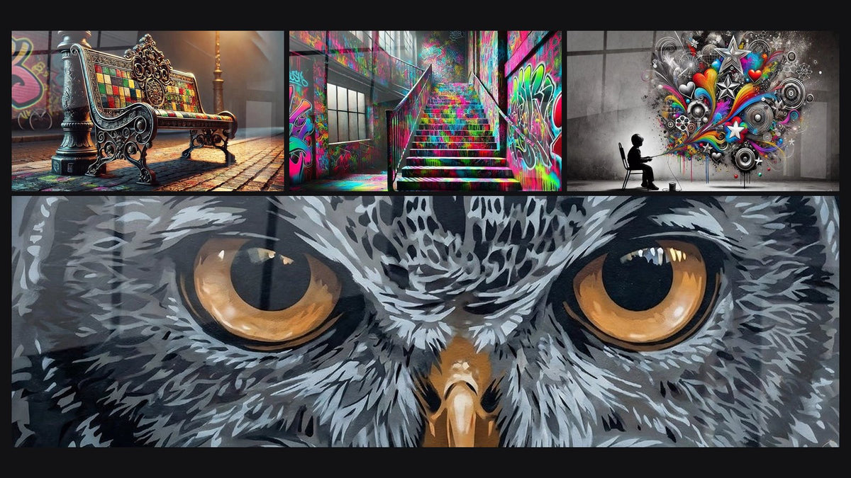 Mosaico di quattro quadri, tra cui Trono Urbano e Lo Spirito Urbano