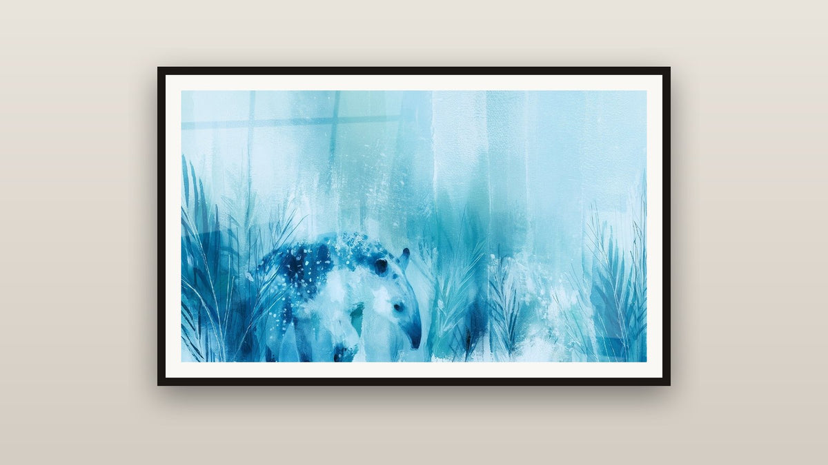 Quadro incorniciato su una parete: Tapir cielo blu e bianco tra cannetoni