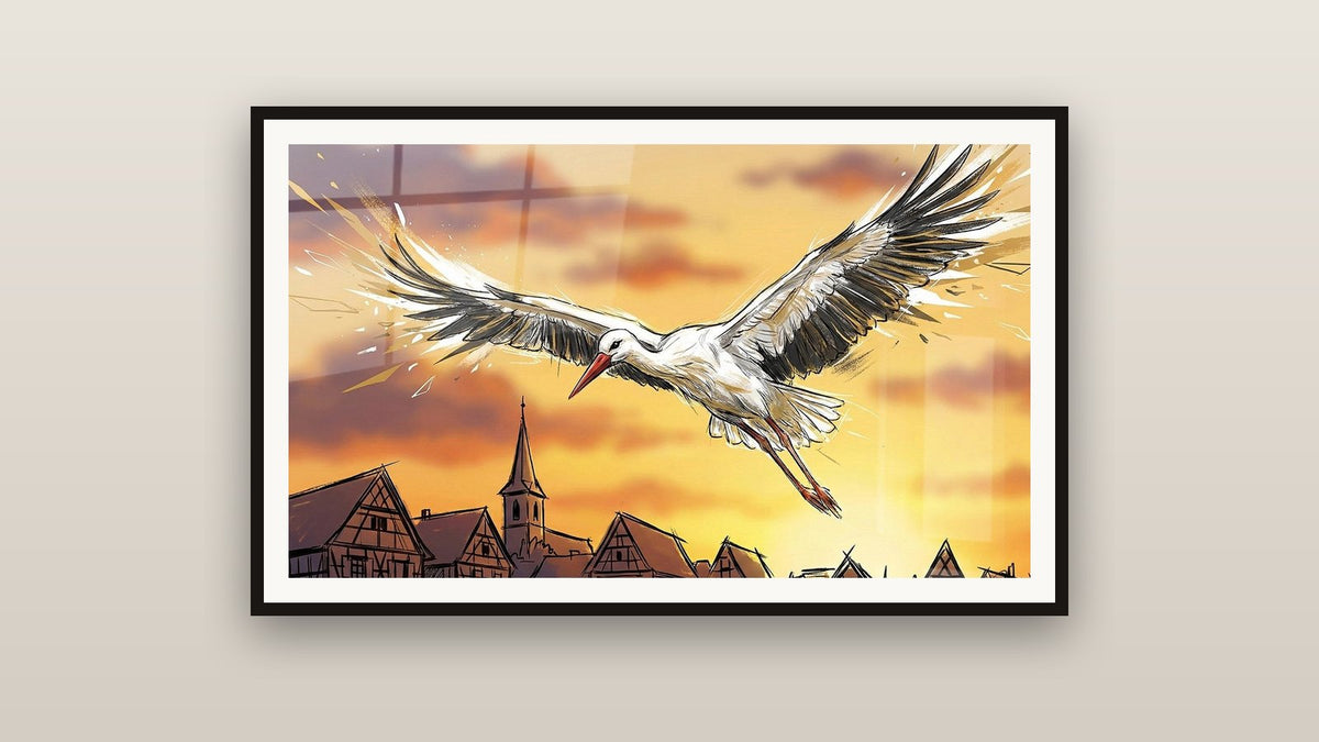 Ingelijst schilderij aan een muur: Reiger Elzas