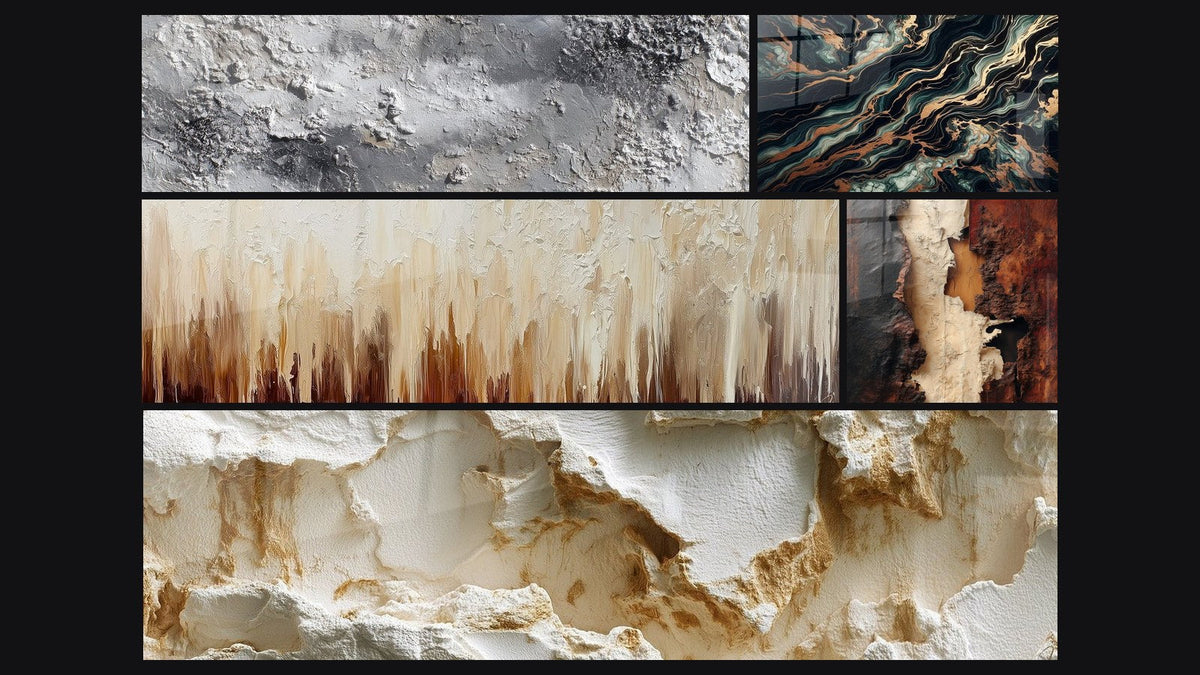 Mosaïque de cinq tableaux, dont Flux Aurifère