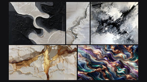 Mosaico de cinco cuadros, entre ellos Serenata Mineral