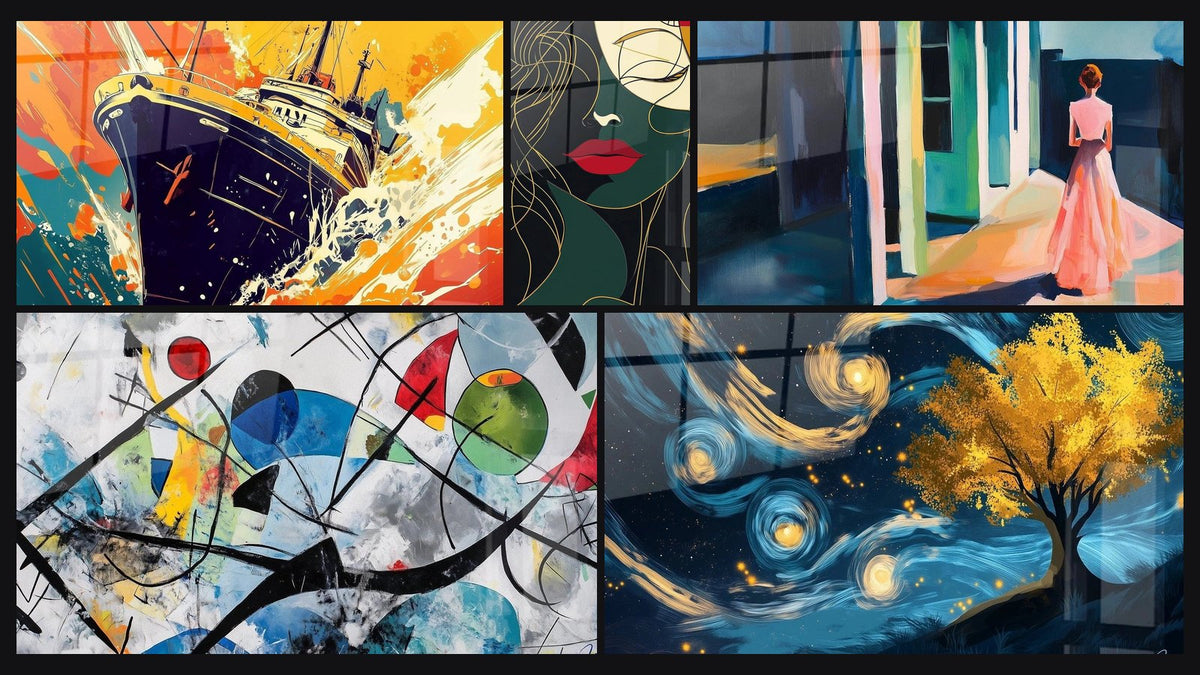 Mosaïque de cinq tableaux, dont Inspiré par Tête de Amedeo Modigliani N°2