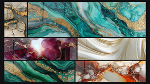 Mosaico de seis cuadros, entre ellos Mármol Gris y Dorado con Grietas Kintsugi