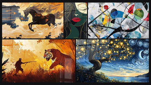 Mosaïque de cinq tableaux, dont Inspiré par Tête de Amedeo Modigliani N°2