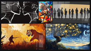Mosaïque de cinq tableaux, dont Inspiré par Le Baiser de Edvard Munch N°1