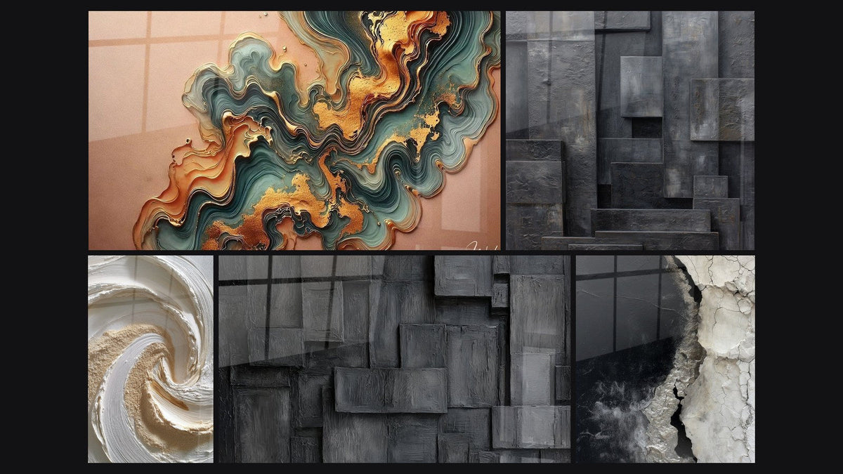 Mosaico de cinco cuadros, entre ellos Ola de Cobre