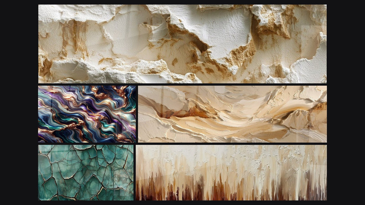 Mosaïque de cinq tableaux, dont Sérénade Minérale et Terre Fracturée