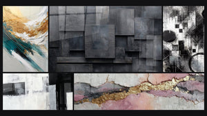 Mosaico de cinco cuadros, entre ellos Crepúsculo de Elementos y Fragmentos del Absoluto