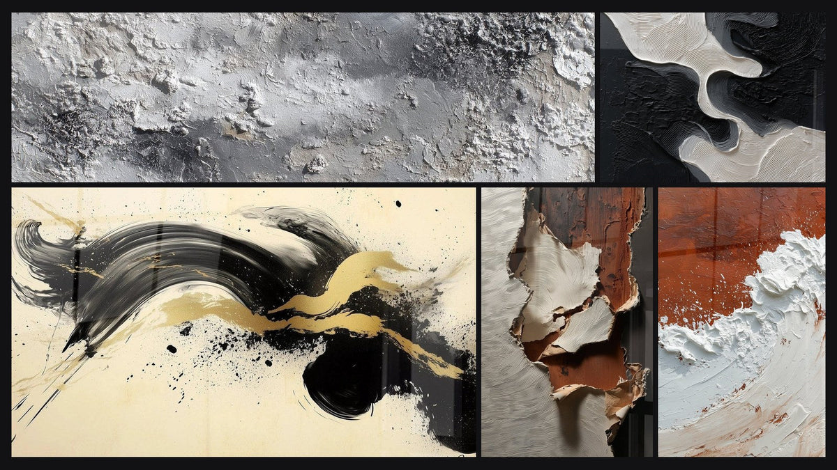 Mosaïque de cinq tableaux, dont Élan Passionné Noir