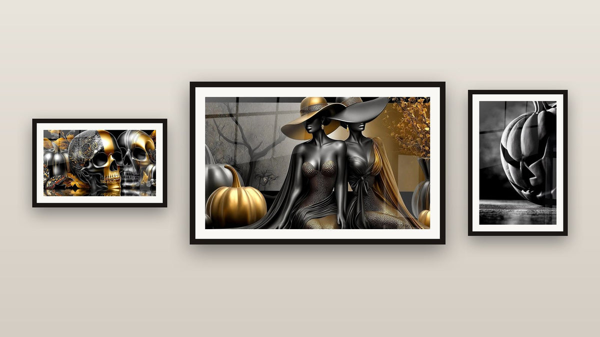 Gallery wall with three framed paintings